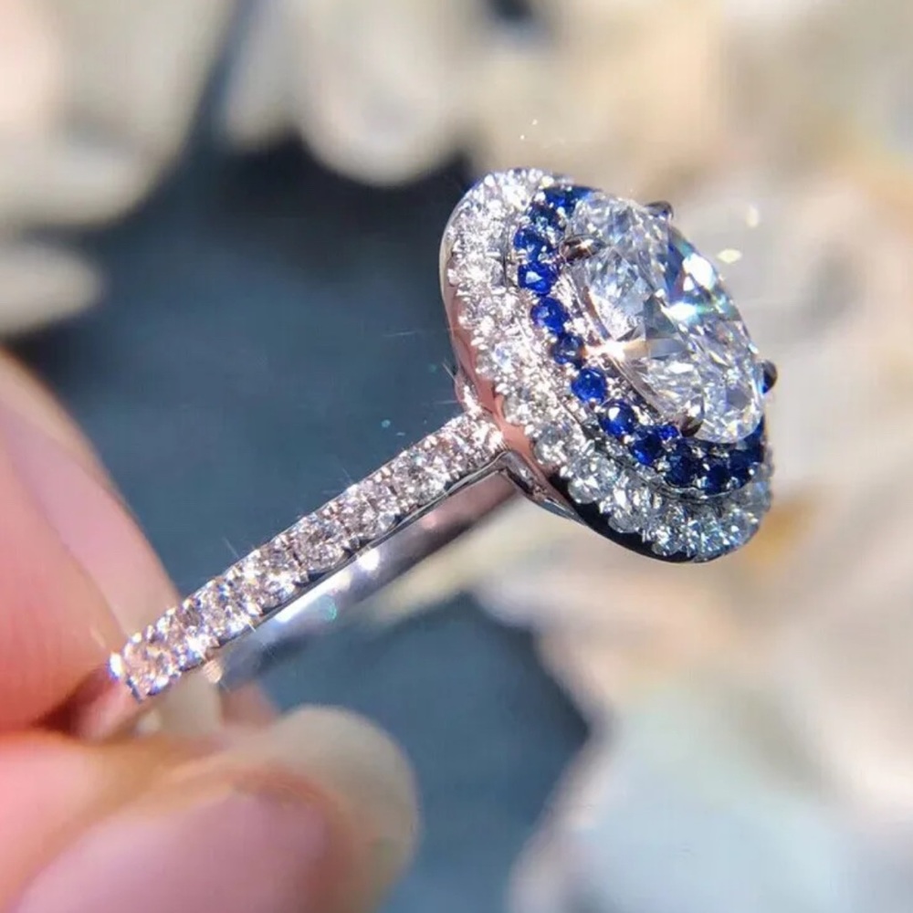 FAMILY BLUE SAPPHIRE BRIDAL WEDDING RING - Picture 2 of 5